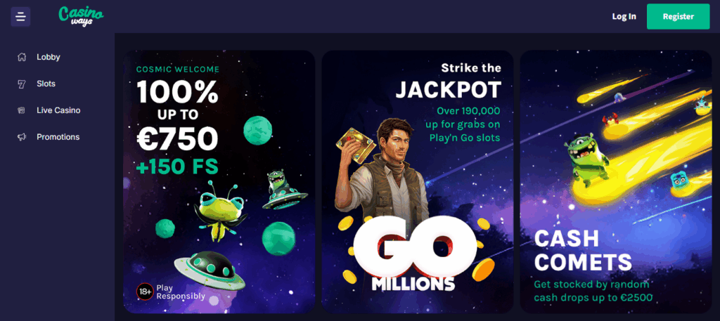 Screenshot of casinoways casino homepage